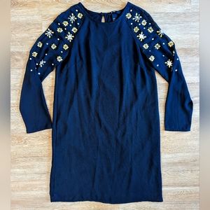 H&M Bejeweled Sleeve Straight Hem Black Party or Holiday Dress Size 2